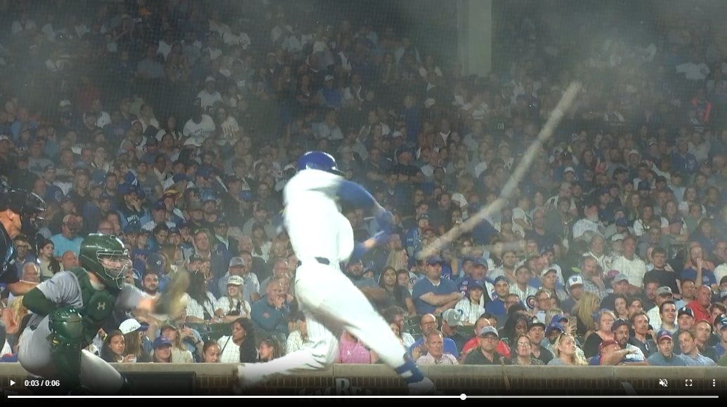 BaseballCiencia's tweet photo. #Cubs Michael Busch RBI single in the 3rd inning today 9/17 was a double contact. In the image you can see the pitch coming in, the launch angle of the first contact and the launch angle of the second contact #MLB https://t.co/mmw9owye70