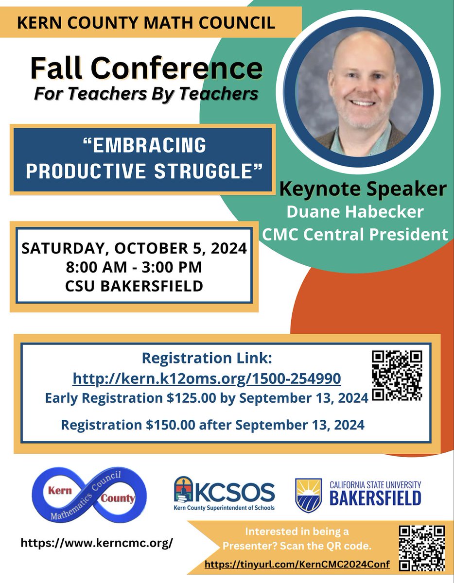 I'll be talking about creating a math culture that embraces productive struggle. We'll be doing some risk-taking, game playing, and some plain old guessing.

October 5, 2024
8am - 3pm
CSU Bakersfield

Register:  kern.k12oms.org/1500-254990