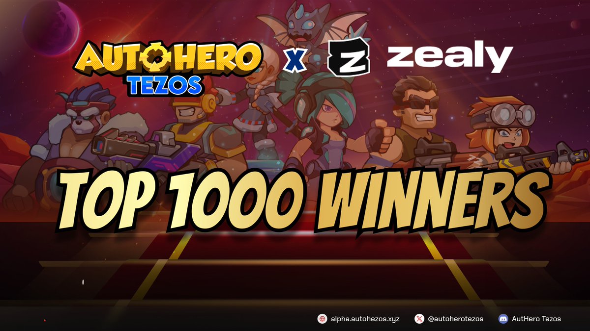 🎉 Join the <a href="/zealy_io/">Zealy</a> Quest of AutoHero Tezos! 🏆
The top 1000 winners will unlock super rewards from us! 🎁

🌟 Complete simple tasks, rank up: zealy.io/cw/autoherotez…

🏁 Competition runs from Sep 17 - Oct 31 (UTC). It’s easy, fun, and rewarding. Let’s go! 💪🔥