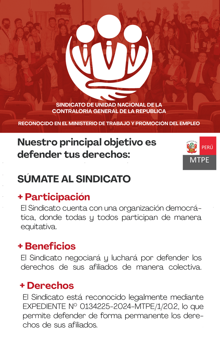 SUNCGR_PE's tweet photo. Compañeras y compañeros, reciban un cordial saludo de parte del Sindicato de Unidad Nacional de la Contraloría General de la República - SUNCGR.
Esperando se encuentren con bien, procedemos a presentarnos💪🏿💪🏻¡Muchas gracias por su confianza y su compromiso! ¡Sigamos adelante! https://t.co/AiFUCSU9yK
