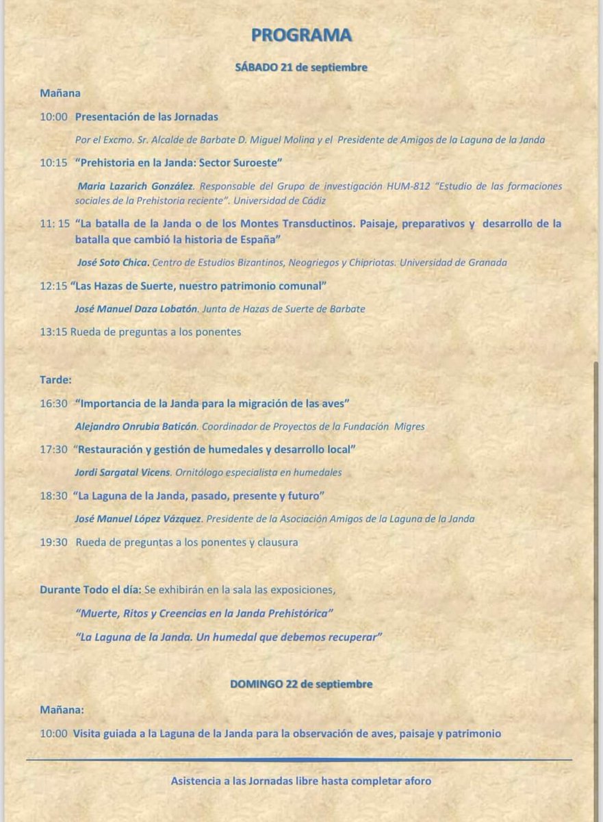 II JORNADAS DE PATRIMONIO Y NATURALEZA DE LA LAGUNA DE LA JANDA