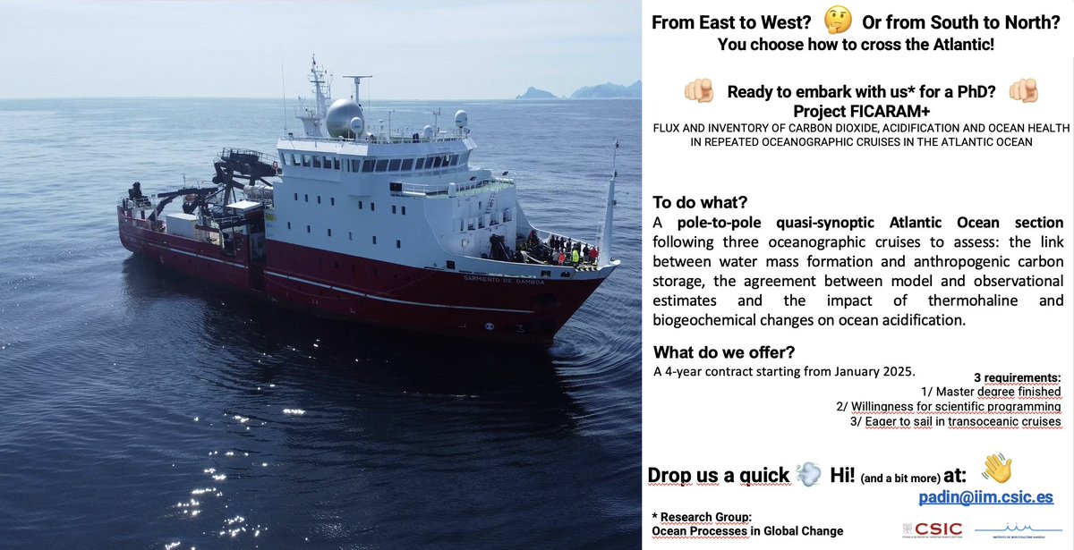 Toni Padin (@xa_padin) on Twitter photo 🚨 If you are looking for an opportunity to do a PhD in oceanography, are interested in global change and want to live offshore adventures, the FICARAM+ project and <a href="/IIM_CSIC/">Instituto de Investigacións Mariñas - CSIC</a> may be your chance. 🚨 If you are looking for an opportunity to do a PhD in oceanography, are interested in global change and want to live offshore adventures, the FICARAM+ project and <a href="/IIM_CSIC/">Instituto de Investigacións Mariñas - CSIC</a> may be your chance.
