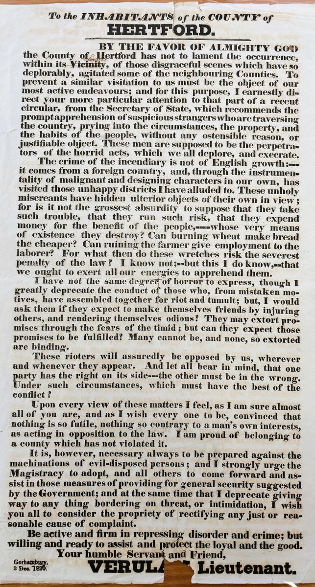Herts Archives (@hertsarchives) on Twitter photo This document was catalogued decades ago as an address by Lord Verulam to the people of #Hertfordshire over recent “social discontent”. We've since discovered that it's to do with the #SwingRiots of 1830, when protests erupted as labourers struck for a living wage. Ref: 26179 This document was catalogued decades ago as an address by Lord Verulam to the people of #Hertfordshire over recent “social discontent”. We've since discovered that it's to do with the #SwingRiots of 1830, when protests erupted as labourers struck for a living wage. Ref: 26179