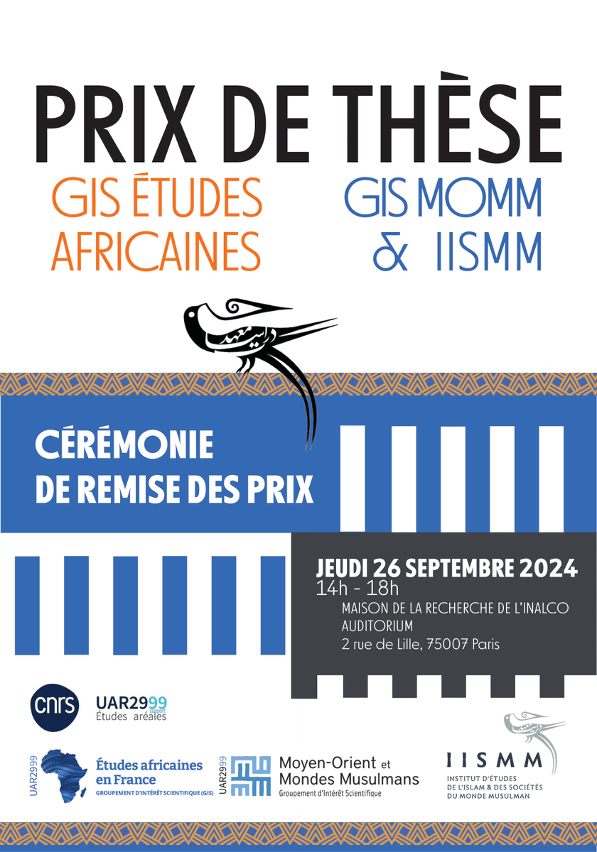 Cérémonie de remise des Prix de thèse 2024.
 
🗓️ 26/09/2024📍Maison de la recherche de l’Inalco –75007 (14h) 

Pour y assister à distance, veuillez renseigner le formulaire pour recevoir le lien  de connexion : bit.ly/4etALzG 

Informations sur notre site (🔗 en bio)