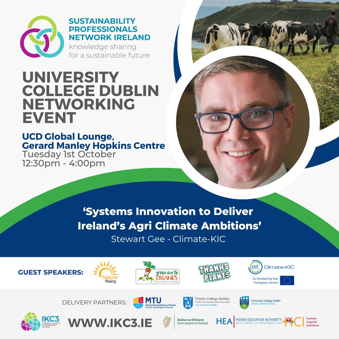 IKC3 Project (@ikc3_project) on Twitter photo Stewart Gee from <a href="/ClimateKIC/">EIT Climate-KIC</a> will be a guest speaker for the Sustainability Professionals Network at <a href="/ucddublin/">University College Dublin</a> on 1st Oct🌍Stewart has 20+ years of experience in sustainable agri-food systems & will share insights on Ireland's agri climate goals
Register: ikc3.ie/sustainability… Stewart Gee from <a href="/ClimateKIC/">EIT Climate-KIC</a> will be a guest speaker for the Sustainability Professionals Network at <a href="/ucddublin/">University College Dublin</a> on 1st Oct🌍Stewart has 20+ years of experience in sustainable agri-food systems & will share insights on Ireland's agri climate goals
Register: ikc3.ie/sustainability…