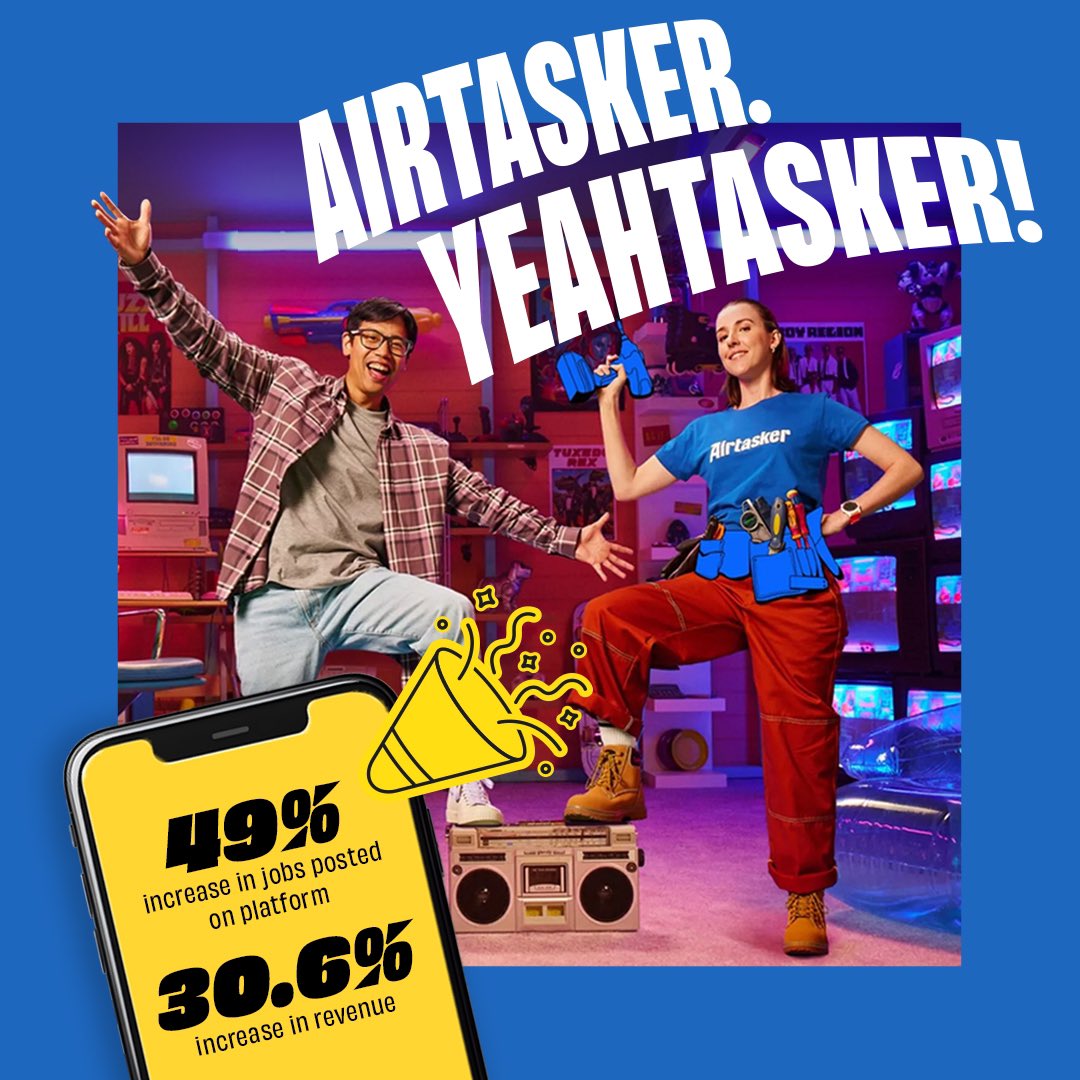 We're putting our hands in the Air(tasker), and waving ‘em like we just don’t care…tasker?! Following our UK campaign, Airtasker has seen a 49% rise in task postings and revenue increasing by 30.6%. Next stop: USA 🇺🇸 where we go live this week. Hell-yeah tasker! 🙌