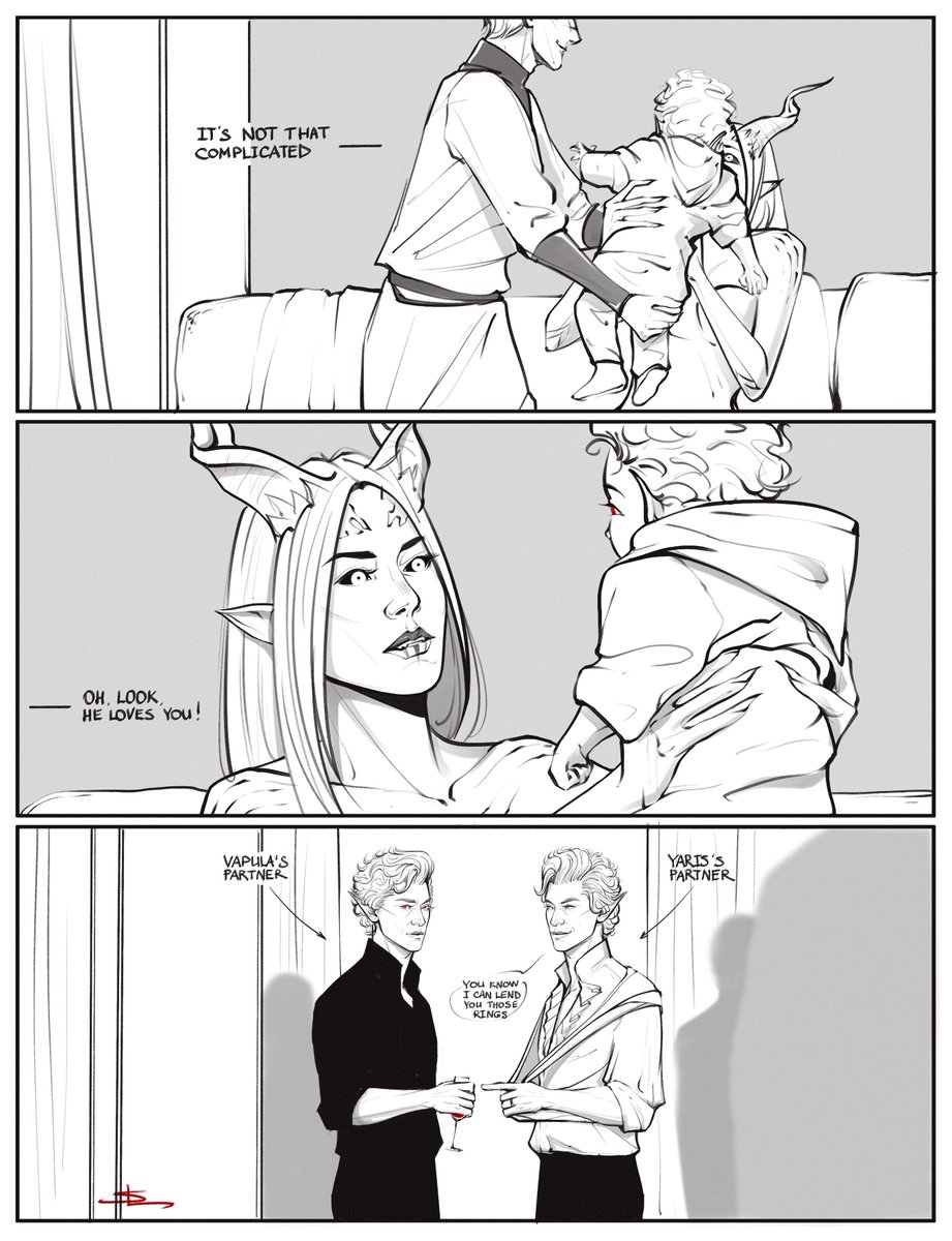 Skeptical_Lynx's tweet photo. Just a funny idea with Vapula meeting Evren for the first time. Yaris and Vapula are besties, so it was about time for her to meet his kid! yay for auntie Vapula. also yes, I used my fav moment from Mr. &amp; Mrs. Smith for this hahaha https://t.co/Nu55wOD5ph