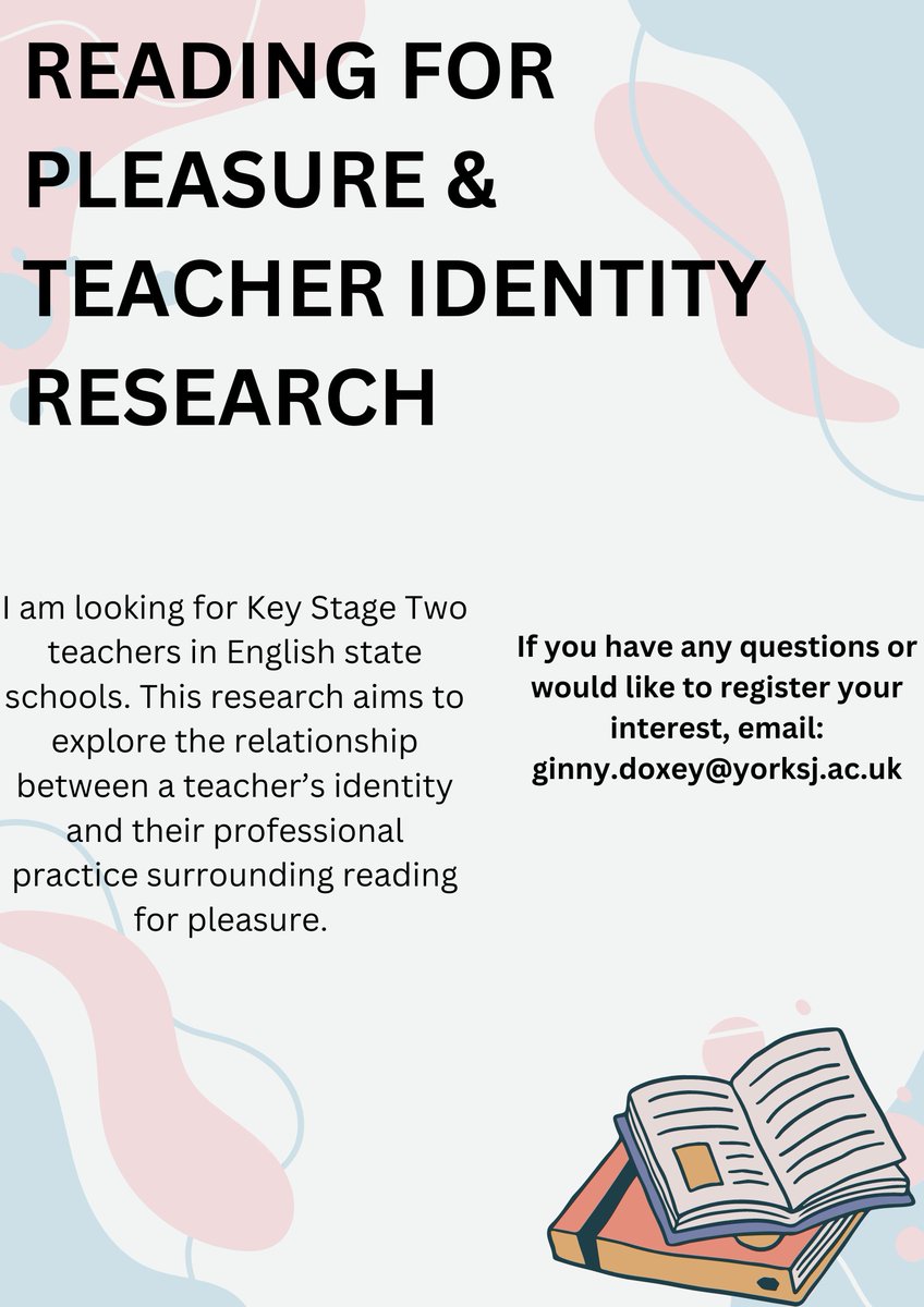 Hi! I’m a Doctorate student at York St John, looking for 4 primary KS2 teachers in England to explore reading in the primary school. Please see the poster below for more info, drop me a DM or sign up on the link. Thank you :-)  forms.office.com/e/3V7NjLNm6h (please share!)