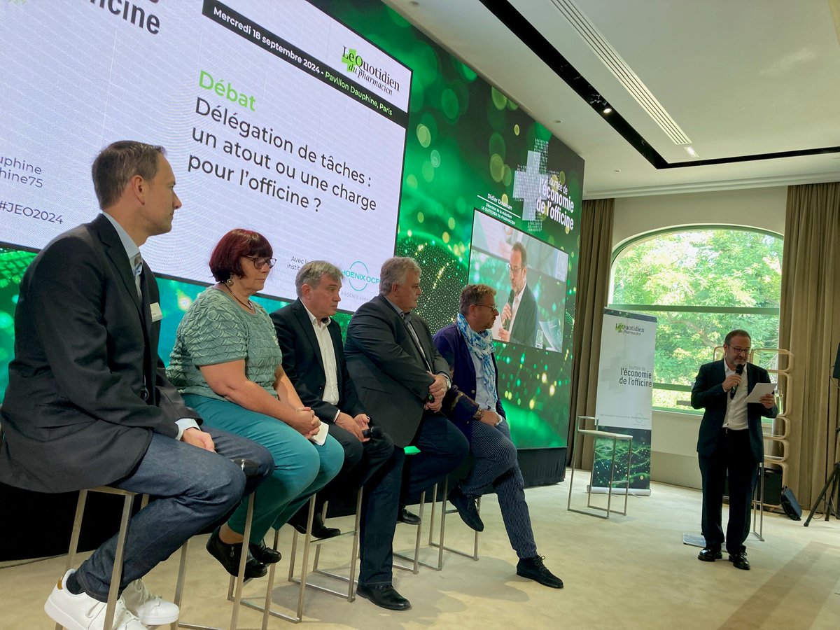 #JEO2024 Débat autour du thème « Délégation de tâches : un atout ou une charge pour l’officine ? », avec : 
- Philippe Besset <a href="/PhilippeBesset/">Philippe Besset</a> <a href="/fspfsyndicat/">FSPF</a>  
- Dr <a href="/AgnesGiannotti/">Giannotti Agnès</a>, présidente <a href="/MG_France/">MG FRANCE</a> 
- Éric Myon, président de la CPTS Paris 8 et vice-président de l’<a href="/UNPF1/">UNPF</a>
-