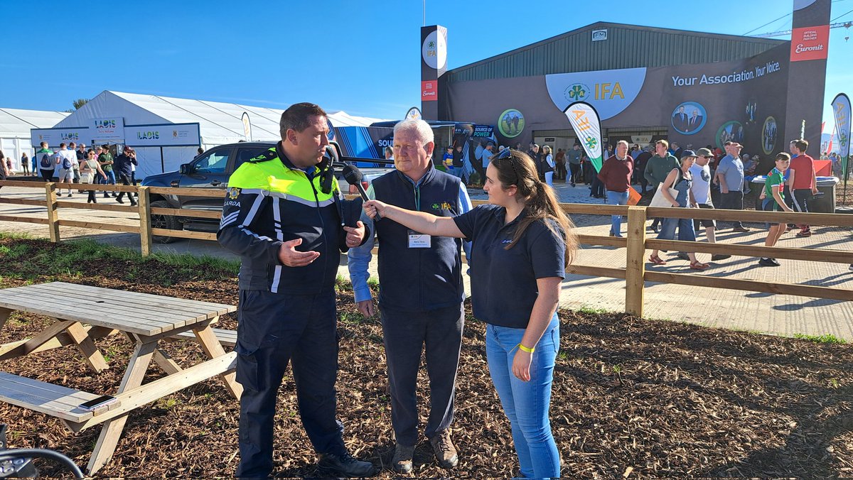 IFAmedia's tweet photo. IFA Crime Prevention Officer Barry Carey and @KavanaghCPO talking to @AgrilandIreland about rural crime and the impact on farm families. #Ploughing24 https://t.co/5HToB1d0T7