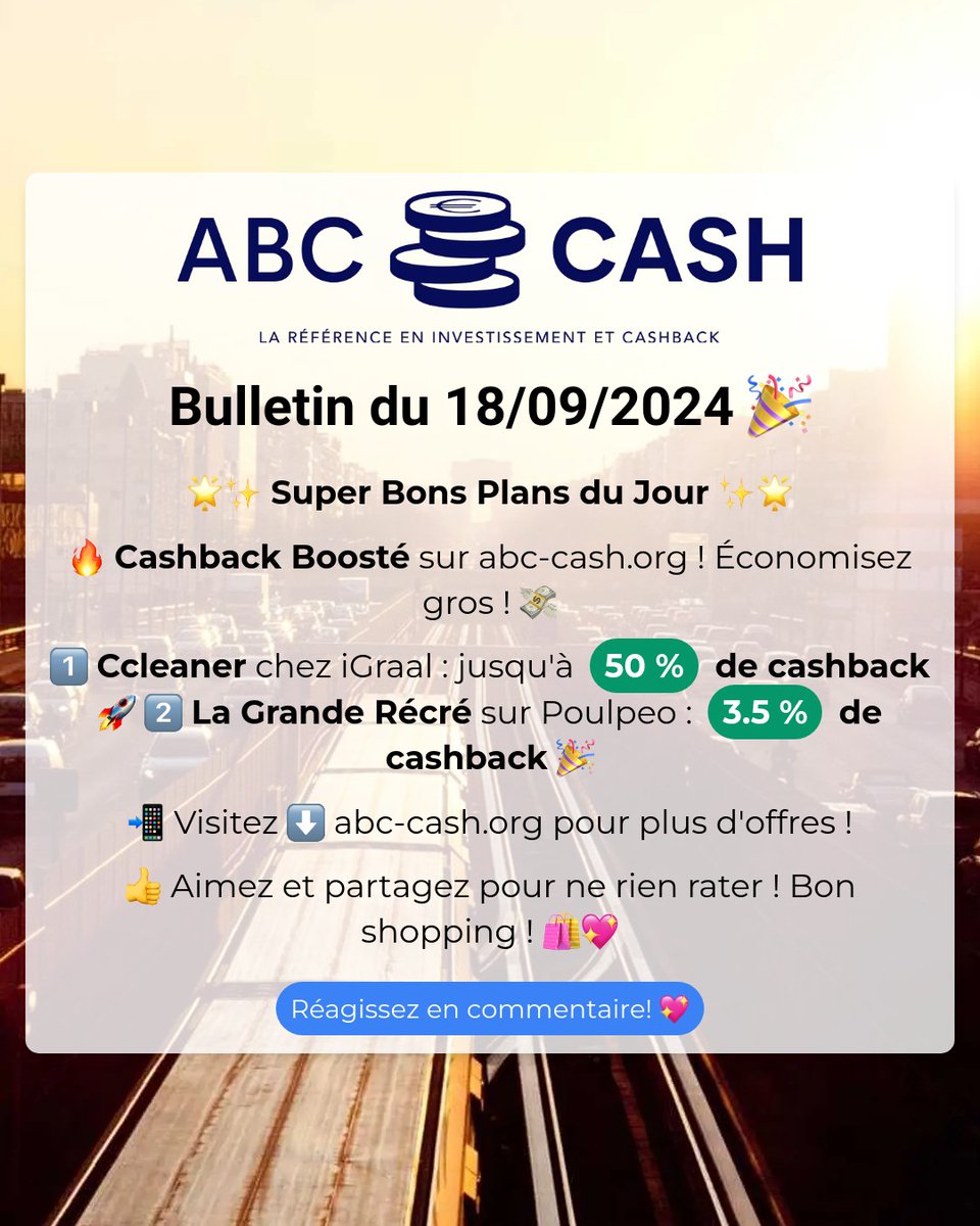 abc_cash_org's tweet image. Pour les meilleures offres, visitez abc-cash.org/fr/ #Cashback #Ccleaner #iGraal #LaGrandeR #Poulpeo #ShoppingIntelligent #Deals #ComputerSecurity #JeuxEtJouets #Savings