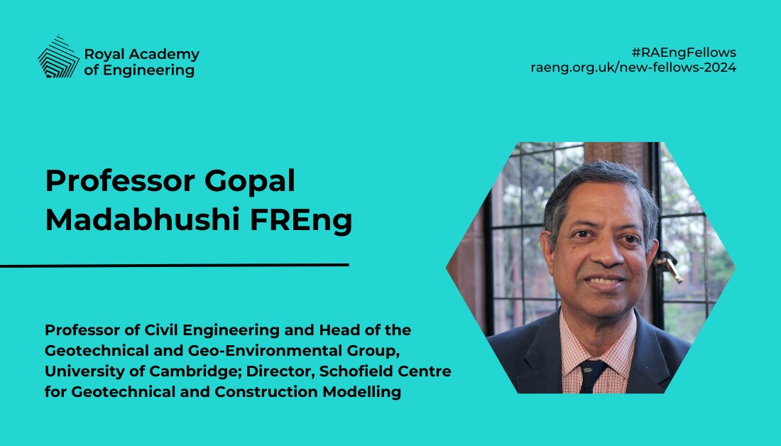 Engineering Dept (@cambridge_eng) on Twitter photo Congratulations to Professor Gopal Madabhushi elected as a new Fellow of the Royal Academy of Engineering in recognition of his outstanding and continuing contributions to the profession.
<a href="/RAEngNews/">Royal Academy of Engineering</a> Congratulations to Professor Gopal Madabhushi elected as a new Fellow of the Royal Academy of Engineering in recognition of his outstanding and continuing contributions to the profession.
<a href="/RAEngNews/">Royal Academy of Engineering</a>