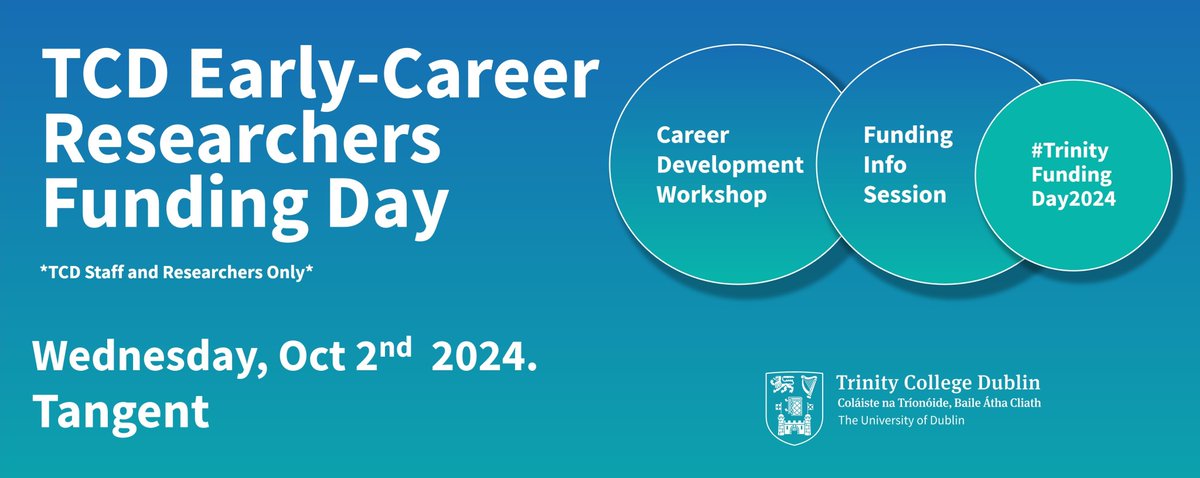Trinity Research Development Office (@trinity_rdo) on Twitter photo 📣 <a href="/tcddublin/">Trinity College Dublin</a> #Researchers only! Looking to secure funding, advance your research career, and learn from successful Trinity researchers? Join us on October 2nd for two insightful training sessions. Register today! #TrinityFundingDay2024 #TrinityResearch bit.ly/4drh62J 📣 <a href="/tcddublin/">Trinity College Dublin</a> #Researchers only! Looking to secure funding, advance your research career, and learn from successful Trinity researchers? Join us on October 2nd for two insightful training sessions. Register today! #TrinityFundingDay2024 #TrinityResearch bit.ly/4drh62J