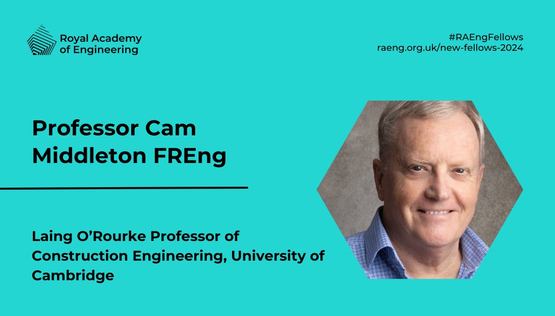 Engineering Dept (@cambridge_eng) on Twitter photo Congratulations to Professor Cam Middleton elected as a new Fellow of the Royal Academy of Engineering in recognition of his outstanding and continuing contributions to the profession.
<a href="/RAEngNews/">Royal Academy of Engineering</a>
<a href="/LORCentre/">Laing O'Rourke Centre</a>
<a href="/Kings_College/">King's College, Cambridge</a> Congratulations to Professor Cam Middleton elected as a new Fellow of the Royal Academy of Engineering in recognition of his outstanding and continuing contributions to the profession.
<a href="/RAEngNews/">Royal Academy of Engineering</a>
<a href="/LORCentre/">Laing O'Rourke Centre</a>
<a href="/Kings_College/">King's College, Cambridge</a>