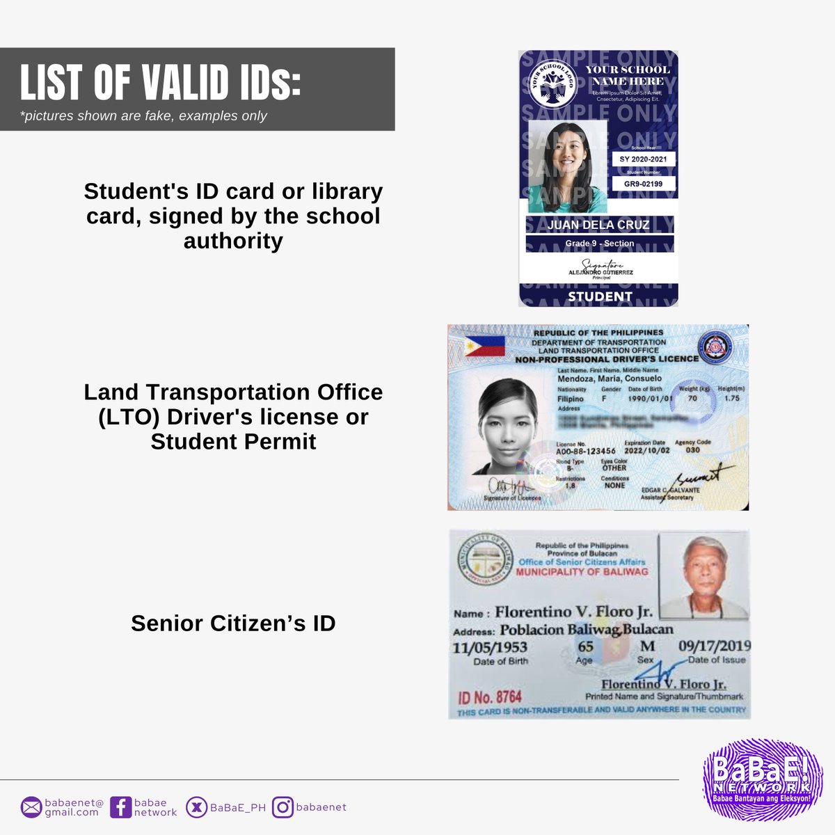 BaBaE_PH's tweet photo. REGISTRATION 101 🗳️💡 Valid Government IDs 🪪

🚨 Only 12 Days Left to #RegisterToVote! Until September 30 Only!

#RegisterNow #VoterRegistration #VotePH #Halalan2025 #YourVoteMatters https://t.co/Ab3o2QE4yK