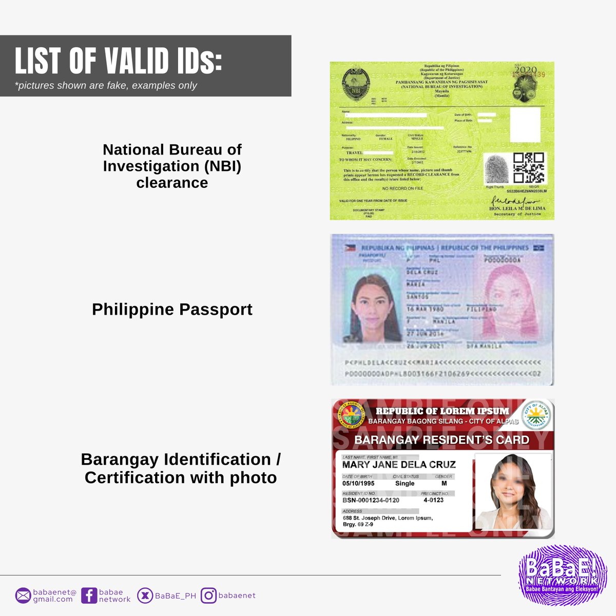 BaBaE_PH's tweet photo. REGISTRATION 101 🗳️💡 Valid Government IDs 🪪

🚨 Only 12 Days Left to #RegisterToVote! Until September 30 Only!

#RegisterNow #VoterRegistration #VotePH #Halalan2025 #YourVoteMatters https://t.co/Ab3o2QE4yK