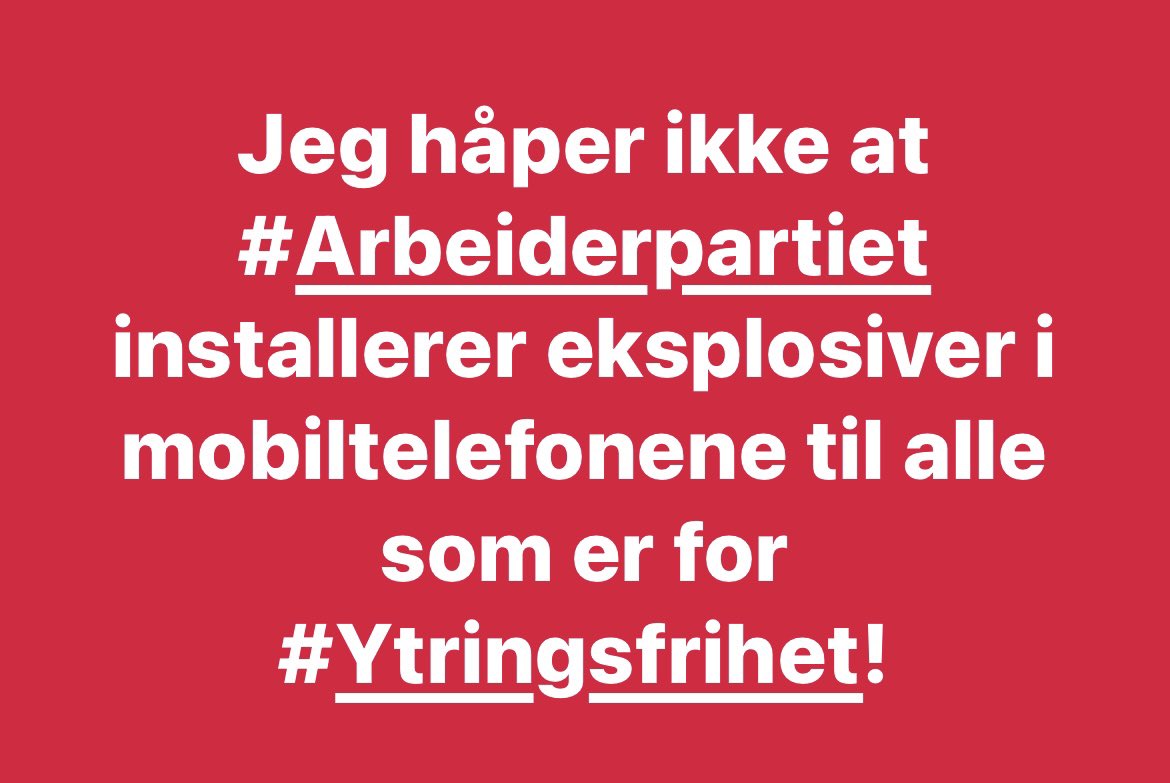 FriRadio's tweet image. Jeg håper ikke at #Arbeiderpartiet installerer eksplosiver i mobiltelefonene til alle som er for
#Ytringsfrihet!