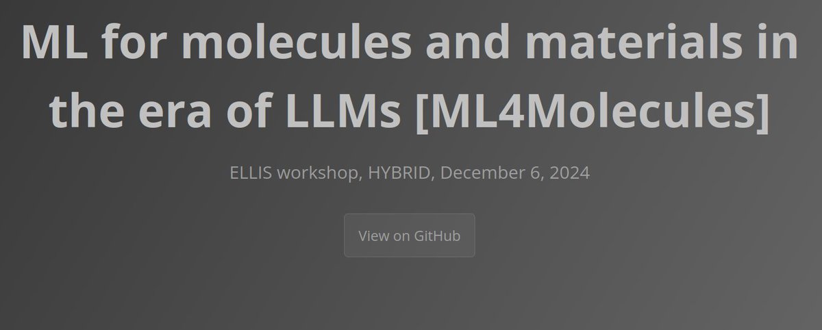 gklambauer's tweet image. ELLIS Machine Learning for Molecules workshop
December 6, 2024, HYBRID
Paper submission deadline: November 1st.
Program chairs: @fra_grisoni @jtmargraf an me
Webpage: moleculediscovery.github.io/workshop2024/
We hope to see you all there!
