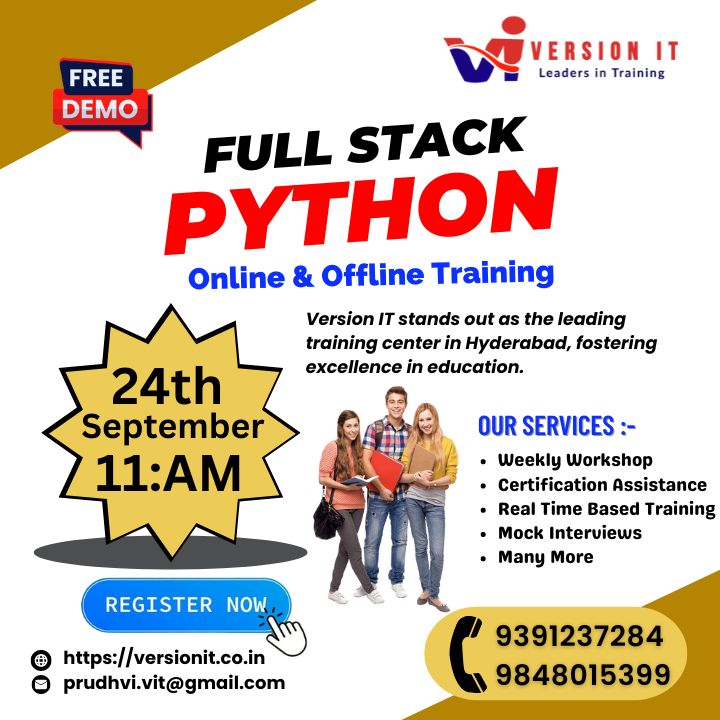 VersionitCloud's tweet image. Python Full Stack Training with Placement Assistants 📷New Batch Online & Offline Demo
📷Date: 24th SEPTEMBER 2024
📷Duration: 5 MONTHS
Visit Our Website: versionit.co.in/python-full-st……
#pythonfullstackcourse
@9391237284/9848015399