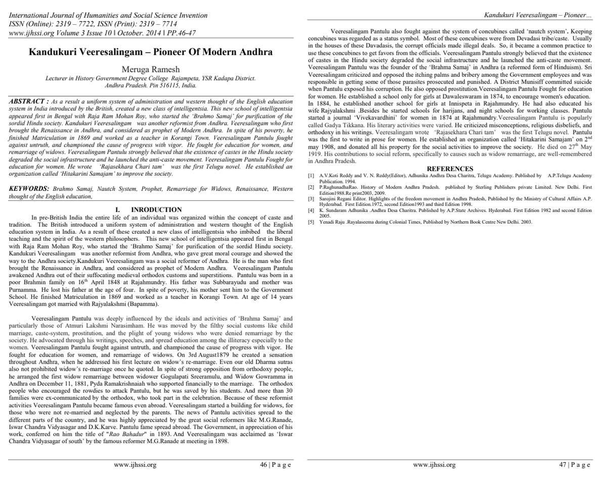 ThiranAayvidam's tweet image. Kandukuri Veeresalingam – Pioneer Of Modern Andhra

ijhssi.org/papers/v3(10)/…

#DevadasiSystem #SocialReformer 
#BrahmoSamaj #HitakariniSamajam #Andhra