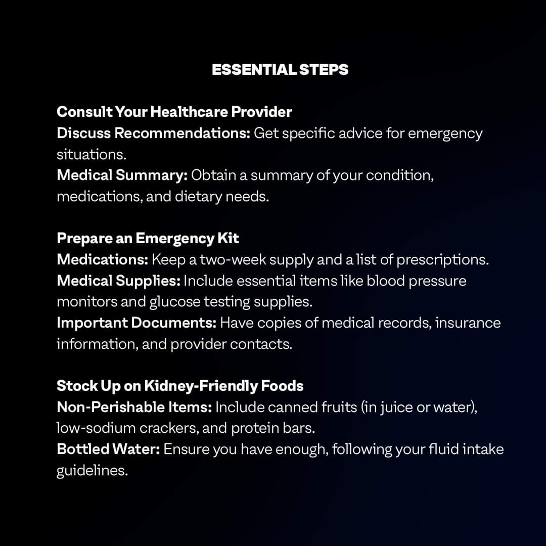 TheKidneyWarri1's tweet photo. Stay prepared! 🌟 CKD patients can stay safe in emergencies with a solid plan. 
Here are key steps to create your emergency preparedness plan. Stay safe! 🚑💊 #CKD #EmergencyPreparedness #HealthSafety #KidneyCare #CKDAwareness #StayPrepared #FollowUs 📲 https://t.co/3Zc5wuzSZu