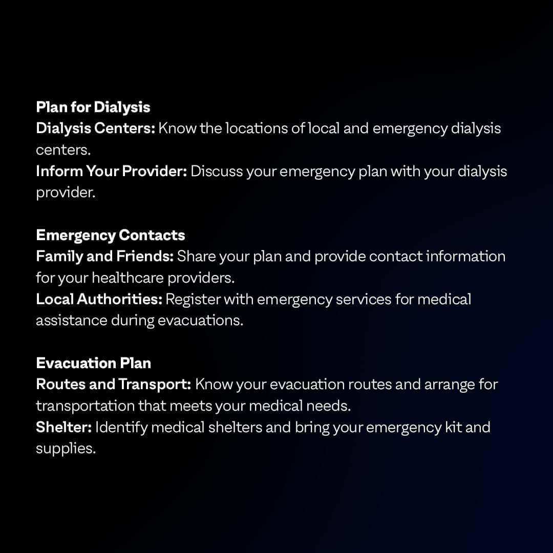 TheKidneyWarri1's tweet photo. Stay prepared! 🌟 CKD patients can stay safe in emergencies with a solid plan. 
Here are key steps to create your emergency preparedness plan. Stay safe! 🚑💊 #CKD #EmergencyPreparedness #HealthSafety #KidneyCare #CKDAwareness #StayPrepared #FollowUs 📲 https://t.co/3Zc5wuzSZu