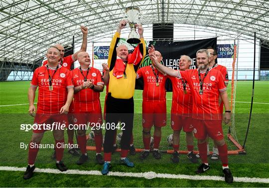 Our Vice-Chairman, Tony Hatton, lifts the trophy for his team (Shelbourne FC) at the League of Ireland Festival of Walking Football in Abbotstown, Dublin, last weekend.