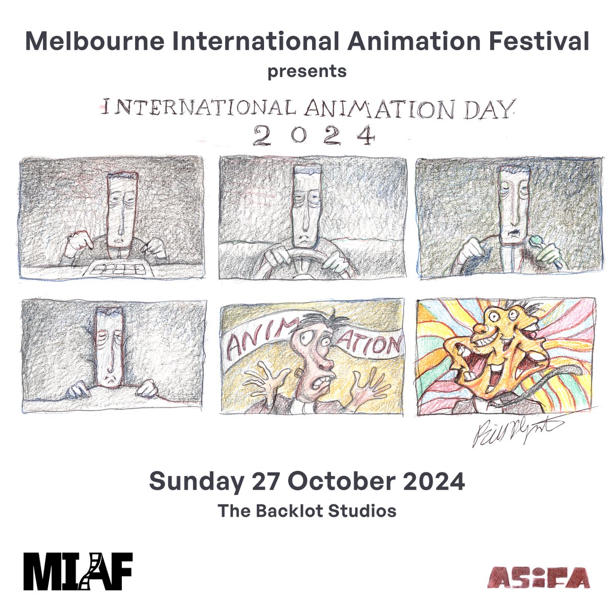 Exciting news.
We’re going to be celebrating International Animation Day on 27 Oct 2024.
miaf.net/international-…

Basic info on website 👀
Tickets on sale 3 Oct. ⏰
Sign up to our newsletter for Early Bird tickets tomorrow, Thu 19th 🎟

#IAD2024 #MIAF #MIAFAustralia #AnimatedArt