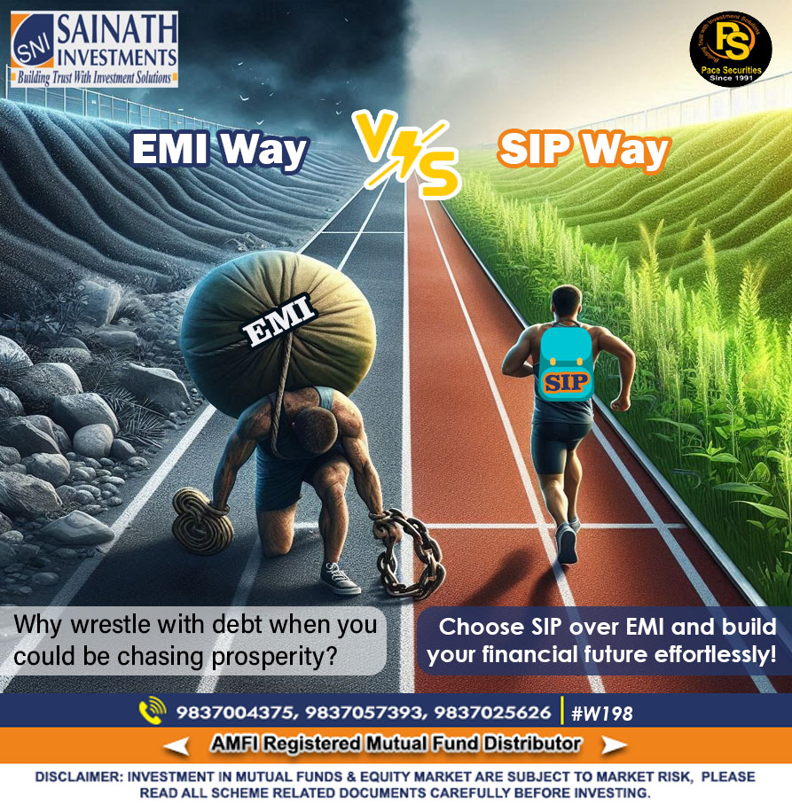 SainathDehradun's tweet image. Why wrestle with debt when you could be chasing prosperity? Choose SIP over EMI and build your financial future effortlessly. #EMIvsSIP #EMI #SIP  #chaseprosperity #debtfreejourney  #mutualfunds #SainathInvestments #PaceSecurities  #Dehradun #UK Call us : 9837004375, 9837057393