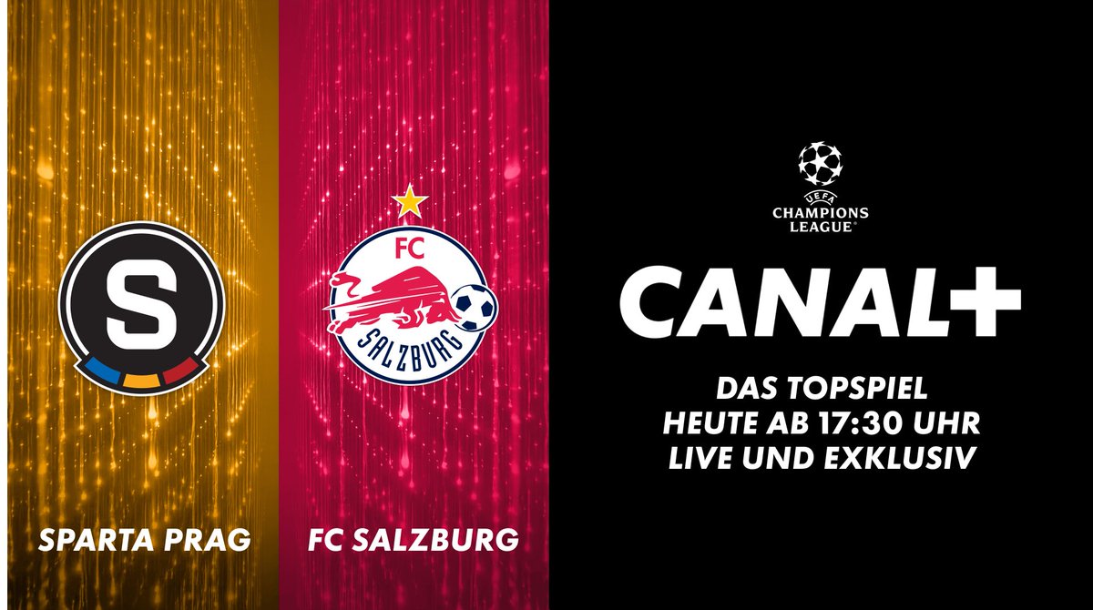 Das Topspiel der UEFA Champions League, Sparta Prag gegen FC Salzburg, wird heute live und exklusiv auf CANAL+ übertragen. Ab 17.30 Uhr könnt ihr live dabei sein! ⚽🔥📺