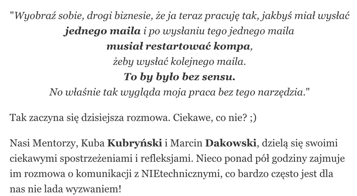 Dziś wychodzi kolejny mailing z Horyzontu Lidera!

Zapraszamy serdecznie :).
Super materiał.

horyzontlidera.pl

#horyzontlidera <a href="/jkubrynski/">Jakub Kubrynski</a>