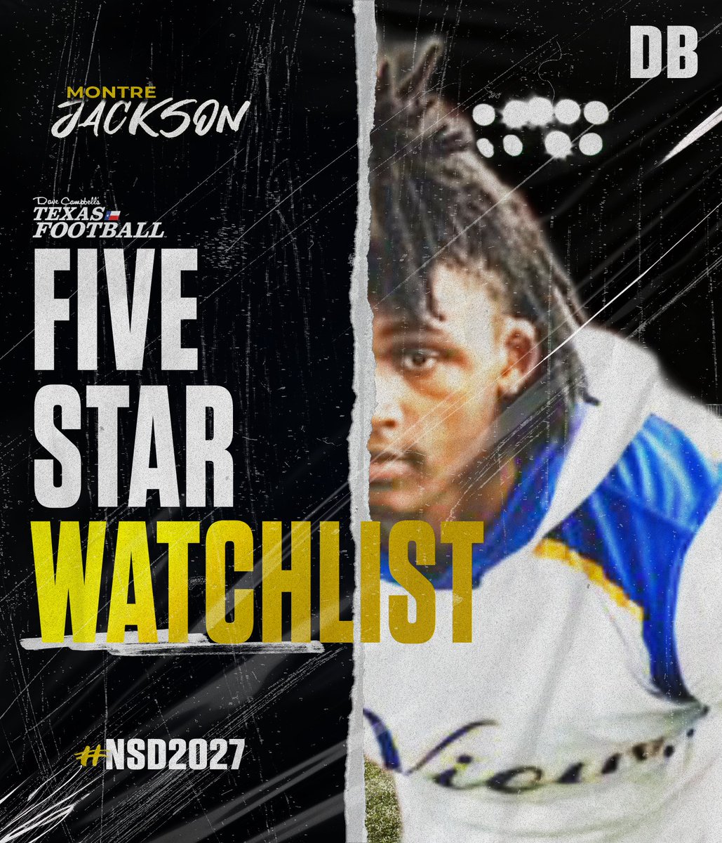 Greg Powers ποΈ (@gpowersscout) on Twitter photo 2027 Garland Lakeview Centennial CB Montre Jackson has attained βοΈβοΈβοΈβοΈ status and has been named to the Five-Star Watchlist!
@montre_08 | <a href="/LCHS_Patriots/">Lakeview Centennial Patriots π</a> | <a href="/dctf/">Dave Campbell's β TexasFootball.com</a> | #txhsfb
Complete 2027 Five-Star Watchlist: texasfootball.com/article/2024/0β¦ 2027 Garland Lakeview Centennial CB Montre Jackson has attained βοΈβοΈβοΈβοΈ status and has been named to the Five-Star Watchlist!
@montre_08 | <a href="/LCHS_Patriots/">Lakeview Centennial Patriots π</a> | <a href="/dctf/">Dave Campbell's β TexasFootball.com</a> | #txhsfb
Complete 2027 Five-Star Watchlist: texasfootball.com/article/2024/0β¦