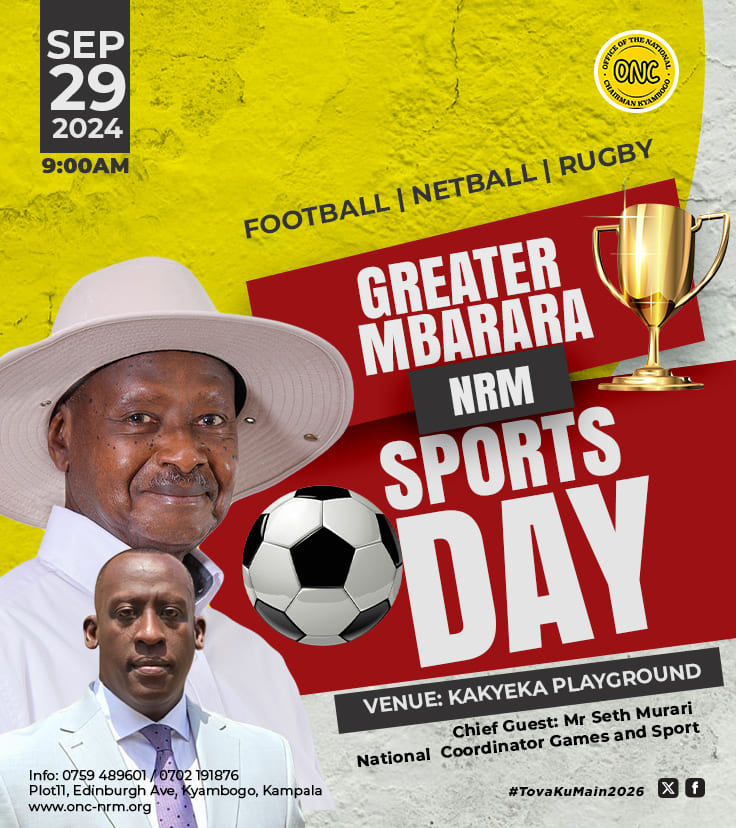 On 29th September 2024, all roads will lead to Kakyeka Stadium for Sports day in Greater Mbarara.  
Join us! 
<a href="/SethMurari/">Seth Murari</a> 
#TovaKuMain2026