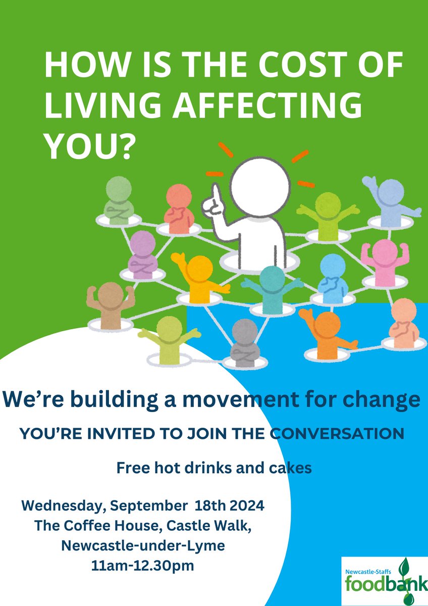 NewcStaffsFB's tweet image. Today! Let us buy you a cuppa and join the conversation about what we can change here in Newcastle-under-Lyme and how we can tackle the issues leading to poverty. #NUL #guaranteeouressentials #essentialsguarantee #loveNUL