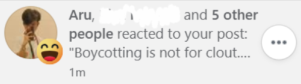 joohphobia's tweet image. I made a post about what is the use of Boycotting and how does it benefit the people. And lo and behold the same guy from Ozine staff "HAHA reacted" my post when my post never meant as a indirect at them. 

Grabe kayo Ozine ganyan nyo ba tinuturuan mga staff nyo.