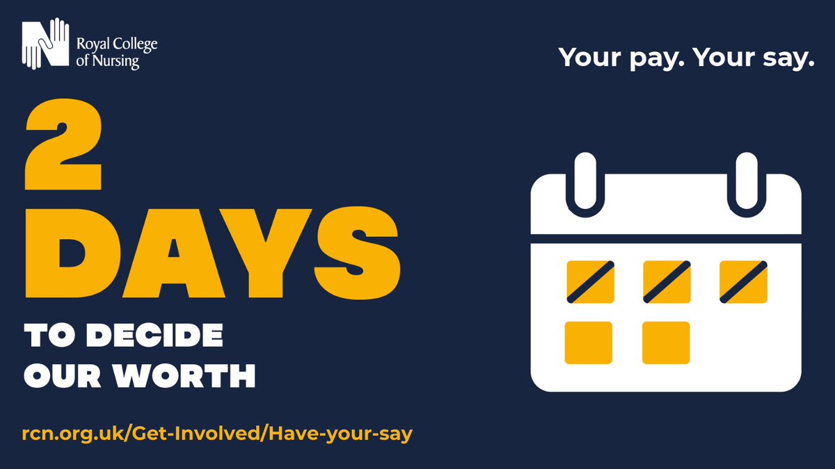 ⏰ Just 2 days left to vote on your pay ⏰

Make sure you've voted on the NHS pay award for staff in England, or the NHS pay offer for staff in Scotland, by 20 September.

You are nursing. You are the union. Tell us what you think of 5.5%: bit.ly/47xm0db
