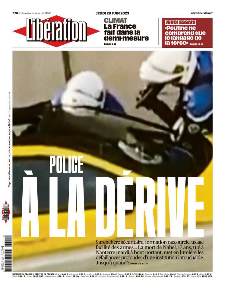 Mais quelle surprise. On apprend que l’enquête sur l’affaire Nahel dément la version des parties civiles confirmant celle des policiers. Évidement Libé ne fera pas de Une pour rétablir la vérité, la gauche ne s’excusera pas d’avoir diffamé toute la police, les racailles