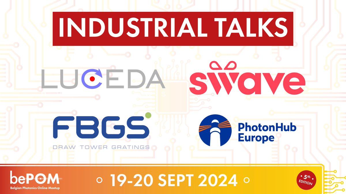 #bePOM2024 program brings together Belgian #photonics industries and academics to exchange knowledge, expertise, and job opportunities. Already on Friday, we will host <a href="/lucedaphotonics/">Luceda Photonics</a>, Swave, FBGS, and <a href="/PhotonHub/">PhotonHub</a> to share their vision and innovation approaches with our community