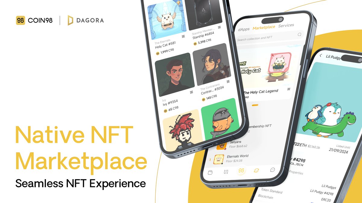 coin98_wallet's tweet photo. Your NFT experience should be easy and seamless, and that's exactly what we’ve built. 💪🏻

With just one tap, access the Native NFT Marketplace - @Dagoraxyz in Coin98 Super Wallet V15 and start buying, selling, or listing NFTs without extra steps or connections. 🙌

And we’re just getting started! Exciting features like Launchpad, Auctions, and more are on the way to elevate your NFT journey. 🪄

Download #Coin98 Super Wallet V15 today 👉 https://t.co/YmOz2oET49

#SmartWeb3Interaction