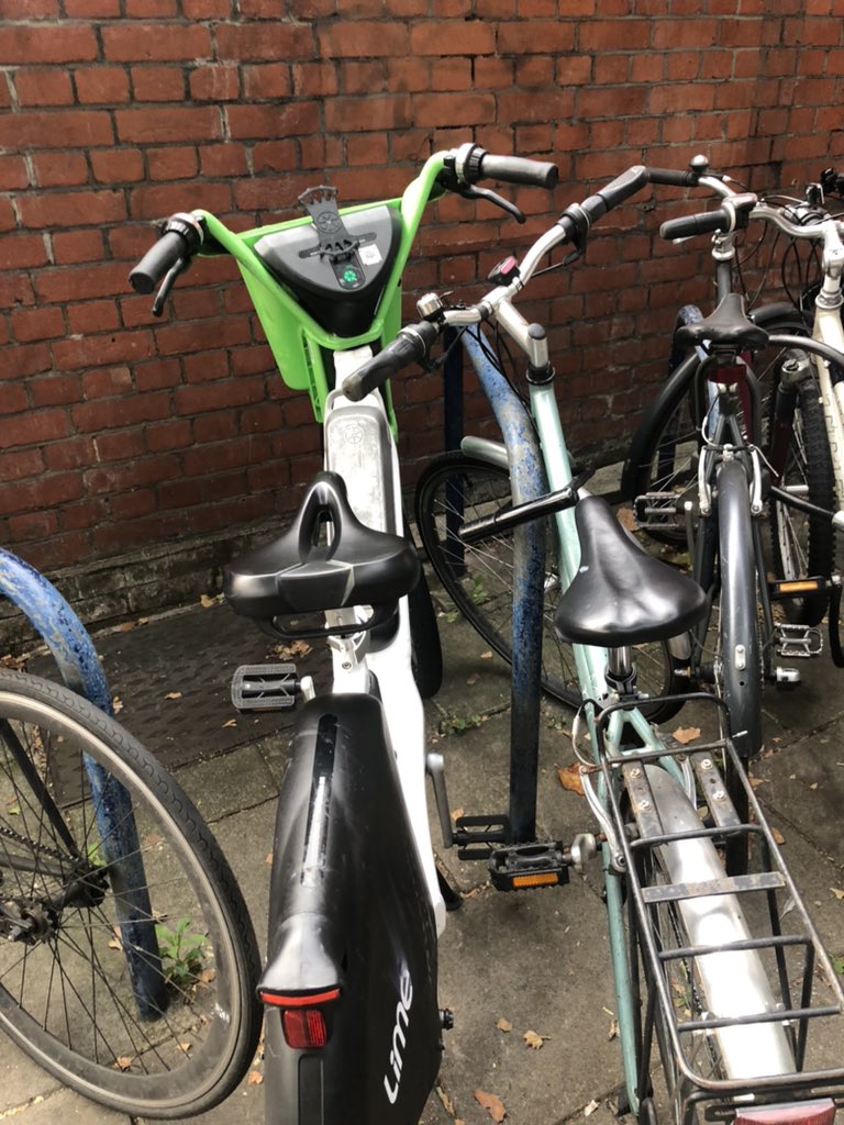 LjaEllen's tweet photo. @limebike please instruct your users to not leave your  bikes in real bike stands! Stamford Brook station this morning. #outwithlimebikes #curseofthehighstreet https://t.co/A3UWQ8jJEx