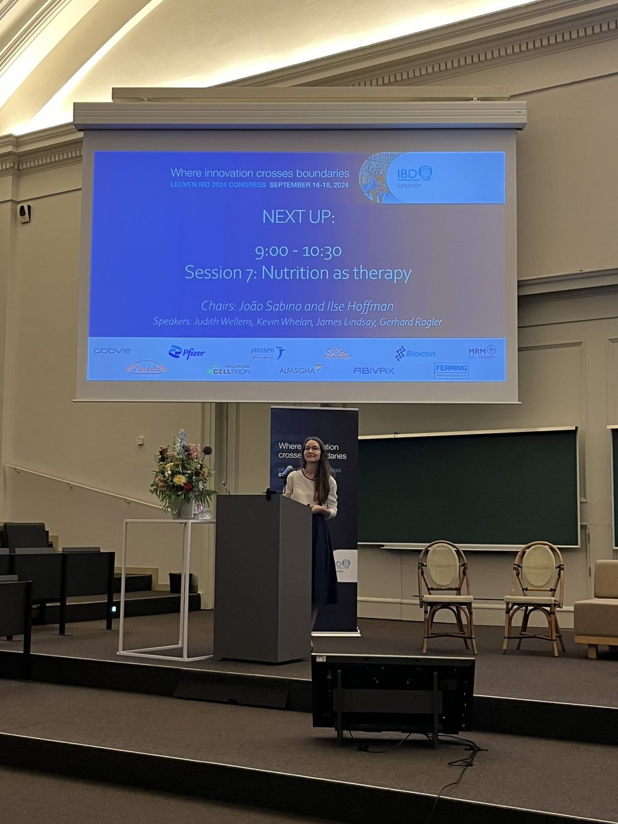 ibdleuven's tweet image. Our PhD student @JudithWellens (defending her PhD viva later today!) kicking off this interesting session on nutrition as therapy in #IBD at the final day of our Congress