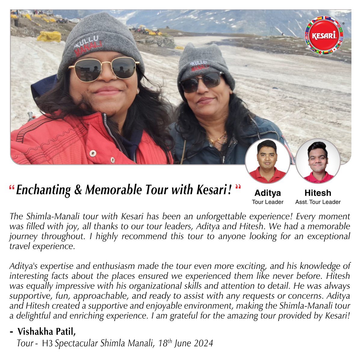Kesari_Tours's tweet image. Thank you guest for your lovely testimony. It was great hosting you. We look forward to serving you again.
.
.
#Kesaritours #grouptours #shimlahills #manalitrip #rohtangpass #HimalayanAdventure #happyguest #AtalTunnelRohtang #HimachalPradesh #goodexperience #Testimonial #travel