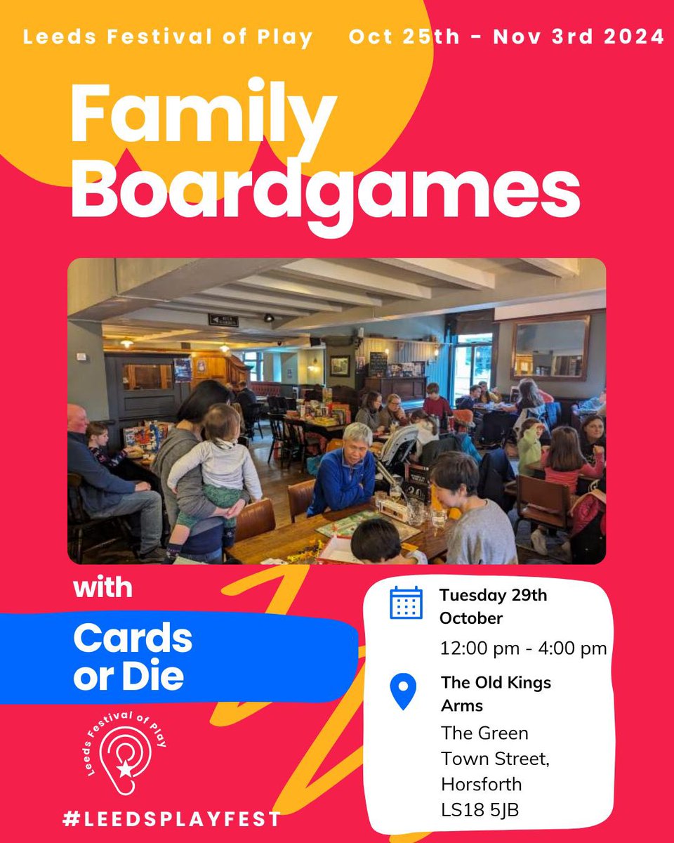 PlayfulAnywhere (@playfulanytime) on Twitter photo We have events being shared by playful people & organisations on the <a href="/LeedsInspired/">Leeds inspired</a> website for the Festival of Play & Creativity
First up is absolute Queen of games @CardsOrDie
Family Boardgames
29th Oct
The Old Kings Arms #Horsforth
#LeedsPlayFest24
leedsinspired.co.uk/collection/FOP… We have events being shared by playful people & organisations on the <a href="/LeedsInspired/">Leeds inspired</a> website for the Festival of Play & Creativity
First up is absolute Queen of games @CardsOrDie
Family Boardgames
29th Oct
The Old Kings Arms #Horsforth
#LeedsPlayFest24
leedsinspired.co.uk/collection/FOP…
