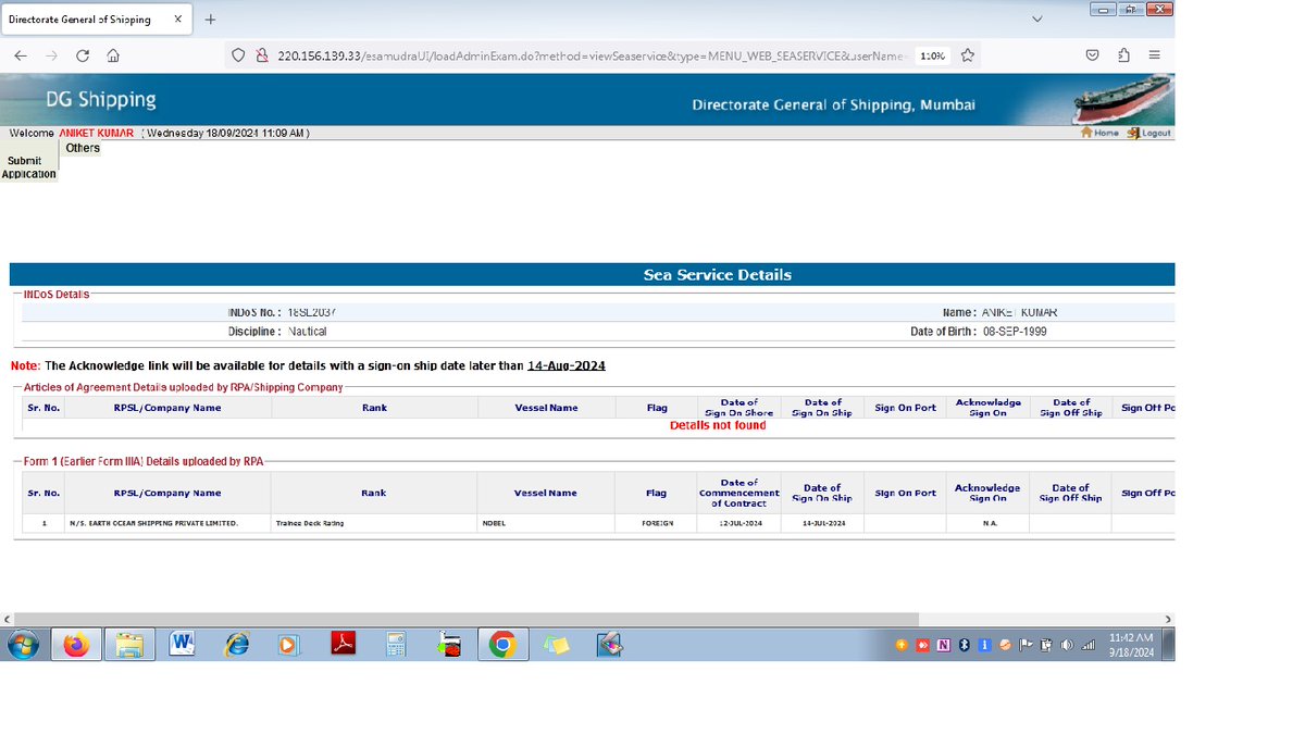 seaandcoast1's tweet photo. Breaking News: Earth Ocean Shipping Pvt. Ltd. Exposed for one More case Forgery and Seafarer Exploitation even after the several complaints. 
@dgship_goi @shipmin_india @mieknathshinde @NSBofIndia @sarbanandsonwal @Shantanu_bjp @DGPMaharashtra
🚨 A serious fraud case has surfaced involving Earth Ocean Shipping Pvt. Ltd.! Seafarer Aniket Kumar, who paid ₹4 lakhs for a job, is falsely shown as onboard a ship since July 14, 2024 according to the Master Checker, but in reality, he is in Shimla. This case of forgery on government licenses (IPC) and misuse of the RPSL system is alarming, and innocent seafarers are being cheated through fake promises (Social Media) of big ships and good salaries, which are not in line with RPSL rules. The company is in meera Road. 

No seafarer should have to suffer due to such fraudulent companies—they are already facing enough hardships. The screenshot attached is provided as evidence to prevent any doubts, as people often demand proof.

We urge @dgship_goi and the Crew Branch to immediately block Earth Ocean Shipping's access to the uploading panel and take the strictest action against those involved in fake ship uploads on the Master Checker.

Key Questions for DG Shipping:
What action is being taken against the individuals responsible for these fake uploads?

How can such blatant violations continue under RPSL? 
What steps are being taken to protect seafarers from falling victim to these companies?
The maritime industry cannot afford such exploitation. We await swift and transparent action! #SeafarerExploitation #ShippingFraud #JusticeForSeafarers #RPSLAbuse