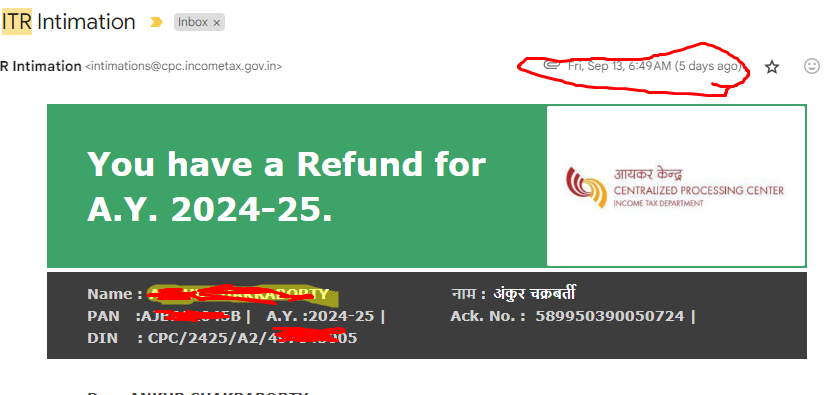 hongabonga's tweet photo. In which world, it takes 15 days for a refund to be credited to bank? It anyway took 69 days to process, and now no money in bank. Only a mail? what nonsense is this? @IncomeTaxIndia @nsitharamanoffc @FinMinIndia Why grill only folks that pay TDS? Where is my own money? https://t.co/jjuJKpumU6