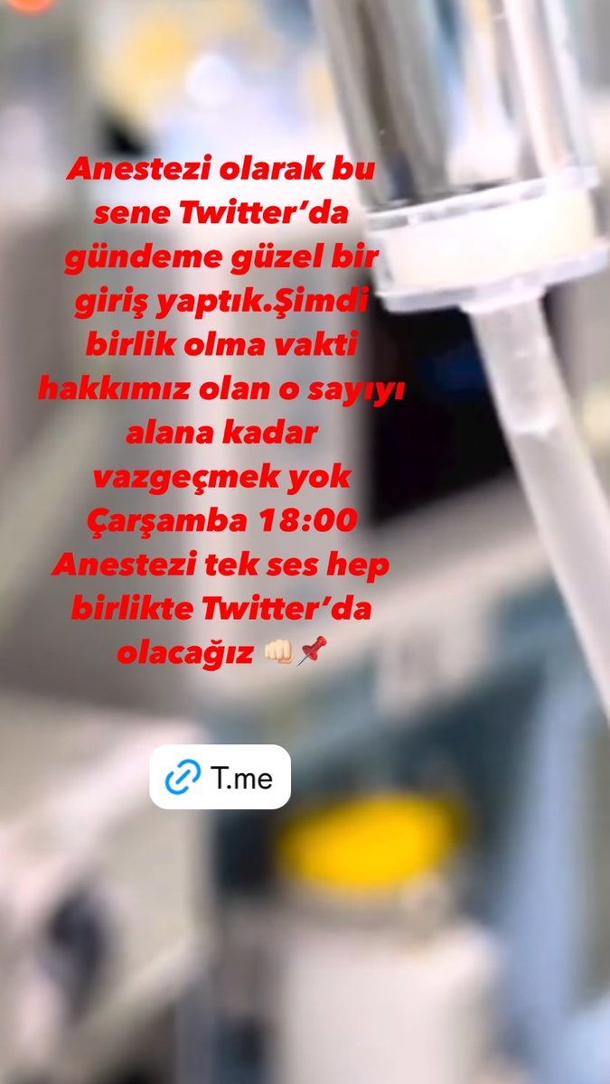 Anestezi olarak bu sene Twitter’da gündeme güzel bir giriş yaptık.Şimdi birlik olma vakti hakkımız olan o sayıyı alana kadar vazgeçmek yok Çarşamba 18:00 Anestezi tek ses hep birlikte Twitter’da  olacağız 👊🏻📌  t.me/+737ZoP3c0x01M…