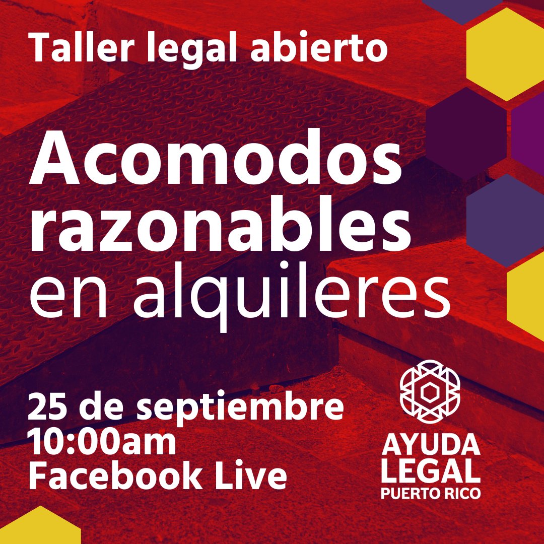 Este próximo miércoles 25 de septiembre nos vemos a las 10am para hablar sobre tu derecho a acomodo razonable en alquileres. Trae tus preguntas y comentarios. ¡Facebook Live! #AlquileresDignos