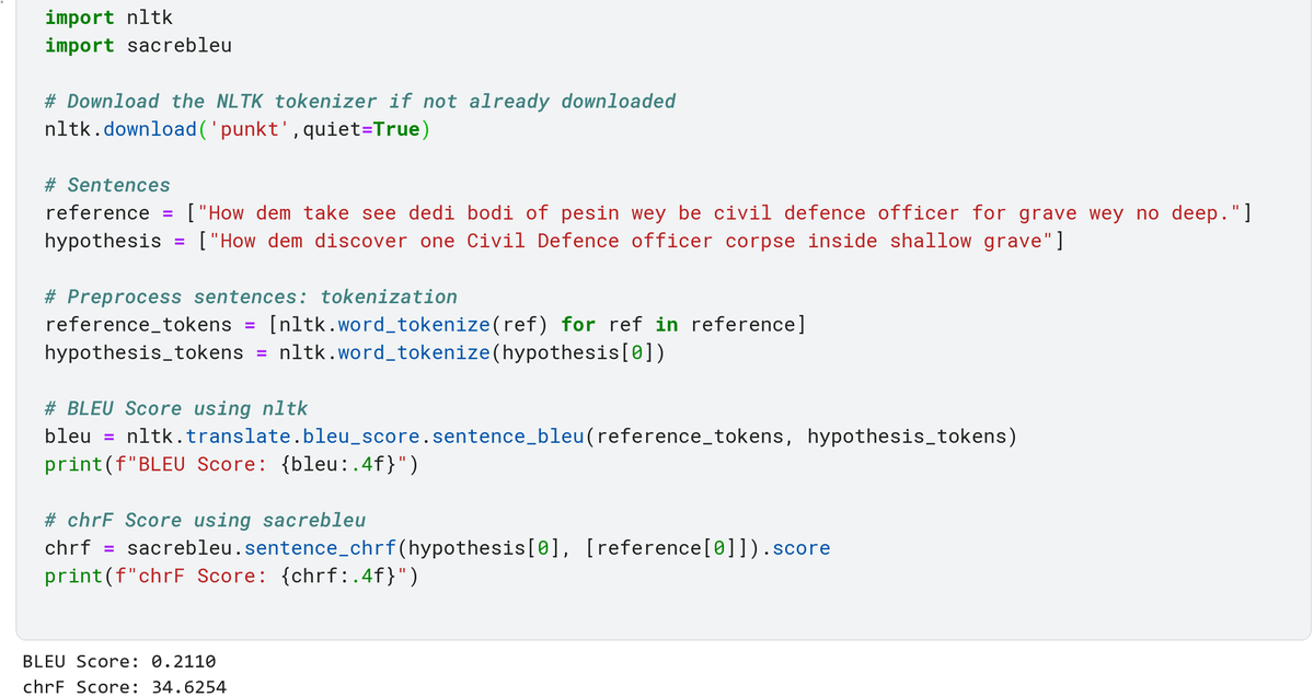 This picture emphasizes the shortcomings of the  2 major metrics used in translation tasks and also the need for more than one reference text per sample during evaluation.

Also, semantic meaning and structure is not taken into consideration with these metrics.