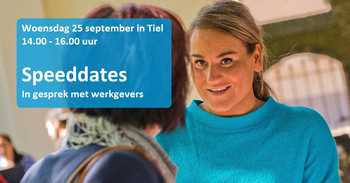 Ben jij op zoek naar een leuke baan? Kom dan naar de Speeddates op woensdagmiddag 25 september in het stadhuis van Tiel! Praat met werkgevers en uitzendbureaus en wie weet zit jouw perfecte match erbij. Kijk op: obi41.nl/568khhp3