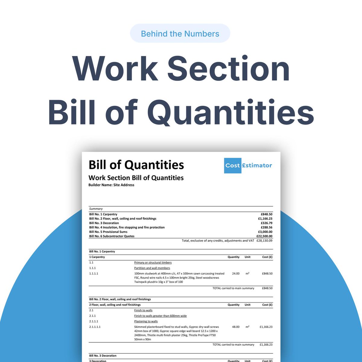 Work section BoQs break down costs by tasks or trades, making it easier to manage budgets and allocate resources. Unlike elemental reports, which group costs by broad categories (like structure or finishes), work section reports give a clearer view of the project’s moving parts.